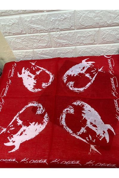 sema aksesuar 2 Pieces Red and Black Cotton Autographed Scarf with Atatürk Portrait - 23 April, 29 October, 19 May