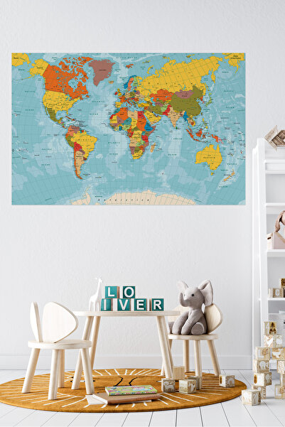 Plustablo Dünya Haritası Duvar Sticker, Okul Haritaları, Ofis Dünya Haritası, Kendinden Yapışkanlı Harita