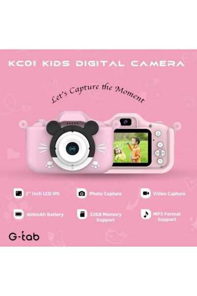 AteşTech Çocuk Fotoğraf Makinesi 2inç Kılıflı Dijital Selfie Kamera + 32gb Hafıza Kartı