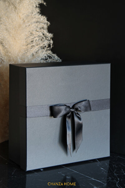 CHANZA HOME SİYAH KARE SERT MUKAVVA HEDİYE KUTUSU KURDELELİ KALİTELİ HEDİYE K...