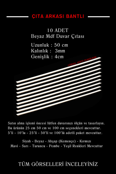 Bytwo Beyaz Duvar Çıtası 1 Paket (10 ADET) 50 x 4 Cm Dekoratif Duvar Çıtası B...