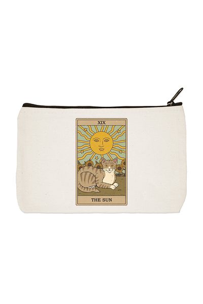 designedfy Cat The Sun Printed υφασμάτινη τσάντα μακιγιάζ, θήκη για στυλό, τσάντα χειρός