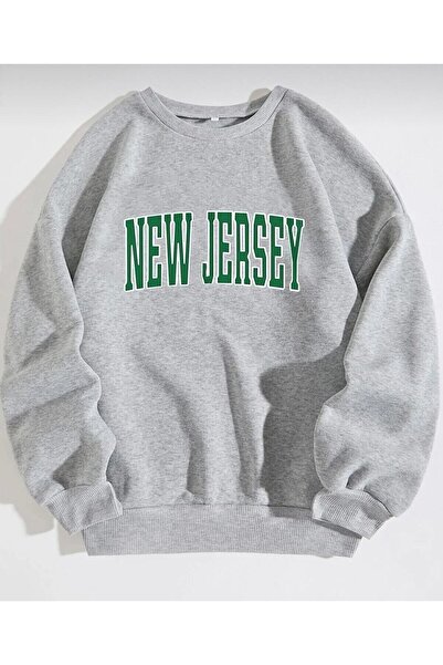 NEW MODA Unisex φούτερ με λαιμόκοψη σε γκρι New Jersey με στάμπα