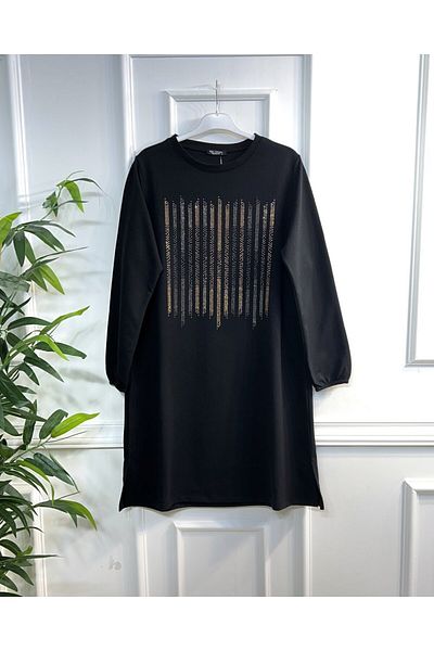 Aşkı Endam Two Thread Tunic with Rhythm Stone Detail - Black