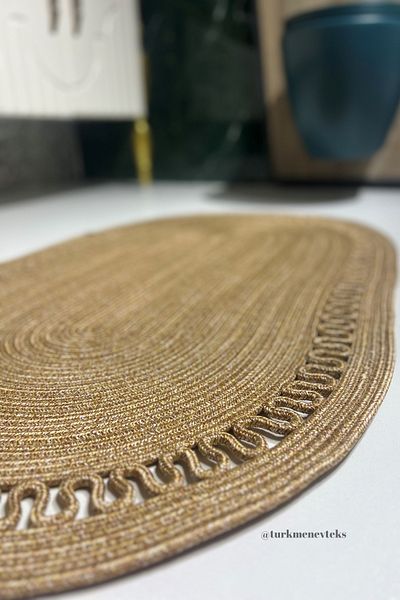 Türkmen Ev Tekstil Jute Wicker, Mat, Bath Mat, Door Mat, Balcony Mat, Decor
