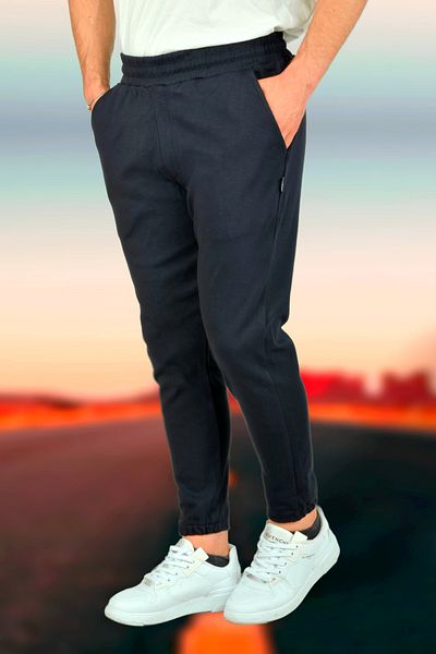 BESSA Ανδρικό παντελόνι Jogger Sweat Standard Εφαρμογή ελαστικό πόδι Navy Blue