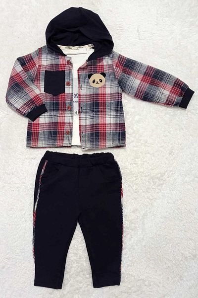 Babyboy Baby Boy 3-Piece Set with Hooded Panda Detailed Winter Shirt