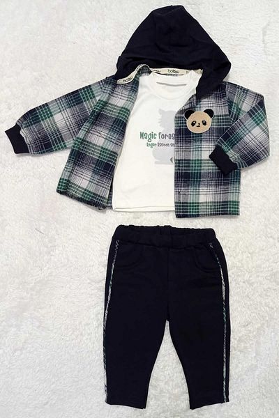 Babyboy Baby Boy 3-Piece Set with Hooded Panda Detailed Winter Shirt