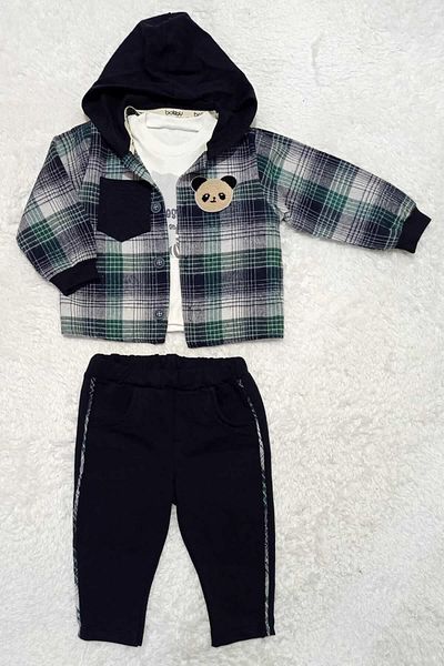 Babyboy Baby Boy 3-Piece Set with Hooded Panda Detailed Winter Shirt