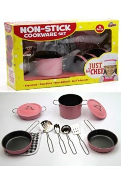 Vardem Yapışmaz Tencere Tava Oyuncak Seti 11 Parça (pembe)