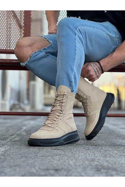 BZ Moda B012 ST Lace-Up Ορθοπεδική Σόλα Ανδρικές Χειμερινές Μπότες Μπεζ από σουέτ ανθεκτικό στο νερό και το κρύο