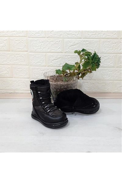 Twingo 9090 Black Color Zippered Furry Non-Slip Girl's Boots