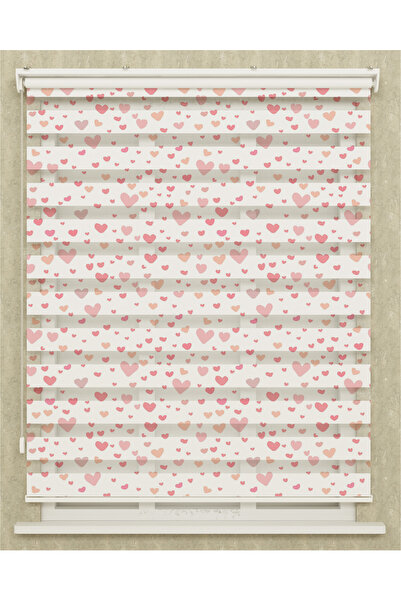 vanilyahome Çocuk Odası Renkli Kalpler Baskılı Zebra Perde