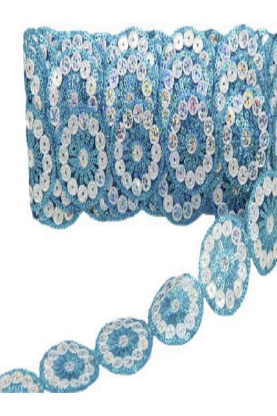 Kazanabil ROUND SEQUIN EMBROIDERED DECORATIVE RIBBON RIBBON BLUE 5 CM X 10 MT