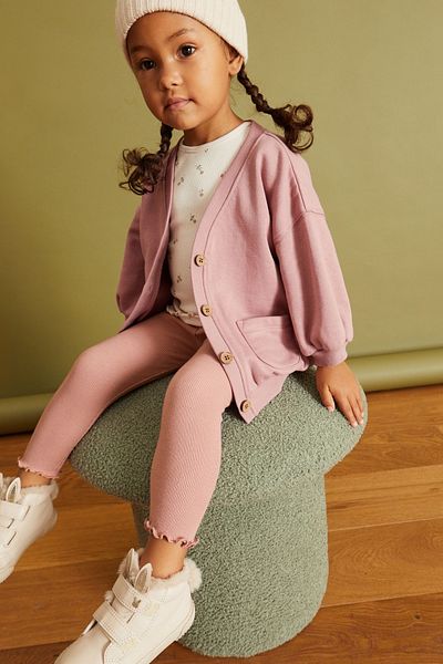 Next Baby Cotton Pink Cardigan Tights Bodysuit 3 Pieces Set bottom Top Set
