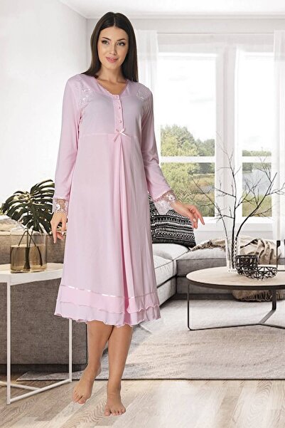 Lohussa Ženska roza dizajnirana Čipka komadna Pamuk komadna trudnička spavaćica