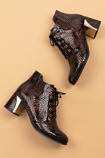 Gondol Kadın Hakiki Deri Yılan Baskı Bot Ast.5479 Kahve Yılan