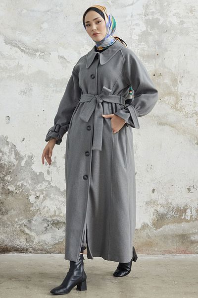 InStyle Kašmírový kabát Blair Collar Belted - šedý