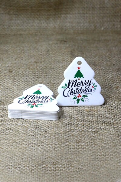 Vice Çam Ağacı Temalı Yeni Yıl Etiketi - Merry Christmas - Yılbaşı Hediye Etiketi (5,5 X5,5 cm) 50 Adet -