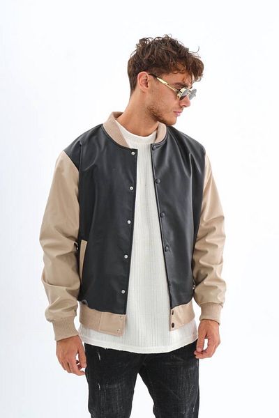 MADZEYMODA Μαύρο ανδρικό δερμάτινο μπουφάν