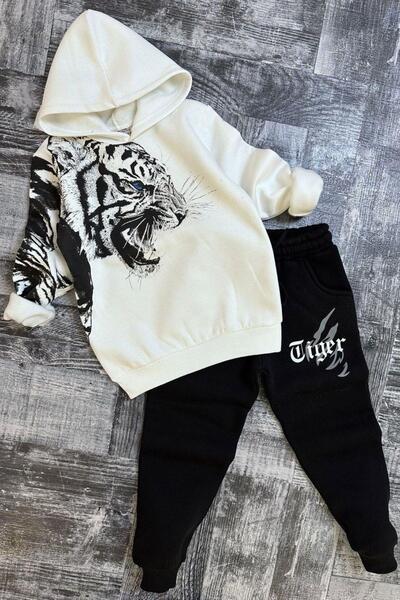 Riccotarz بدلة رياضية للأولاد بغطاء رأس وطبعة نمر مكونة من 3 خيوط باللون الأب...