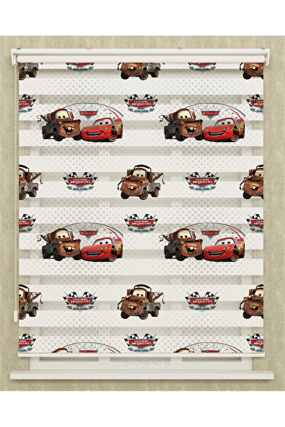 Genel Markalar Çocuk Odası Şimşek Mquuen Arabalar Baskılı Zebra Perde