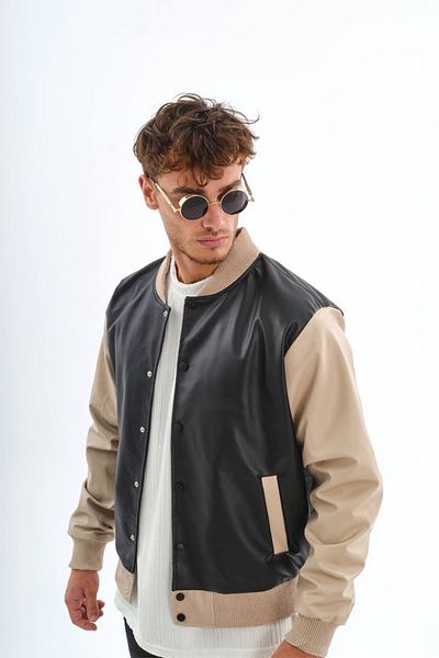 MADZEYMODA Μαύρο ανδρικό δερμάτινο μπουφάν