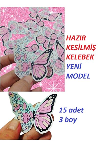 hediyehobihersey Yeni Model Pembe Hazır Kesilmiş Kelebekler Şekerli Kağıda Ba...