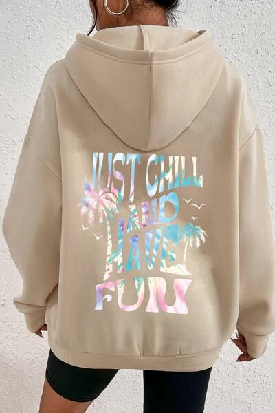 Adrift Unisex Oversize kroj samo se opusti i zabavi se Štampano Dukserica KP-...