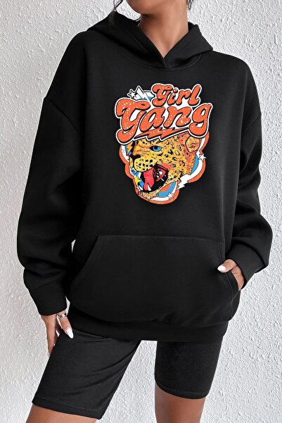 Adrift Unisex Gril Gang Štampano Dukserica KPP-crna-devojka-gang