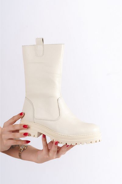 Deripabuc Genuine Leather Cream Women's Leather Boots Dp02-0888