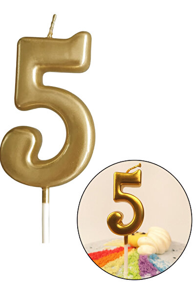 Parti dolabı 5 Yaş Gold Rakam Mum, Parlak Altın Rengi Doğum Günü Mumu Sarı Yaldızlı Pasta Mumu
