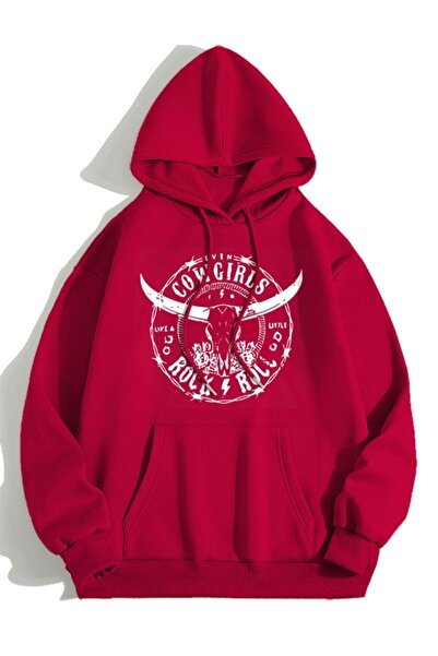 Adrift Unisex crvena jakna sa kapuljačom za kaubojke Štampano Oversize kroj C...