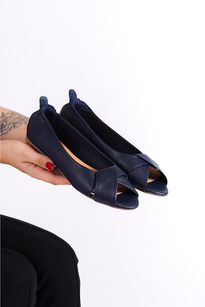 Deripabuc Genuine Leather Navy Blue Women's Leather Ballerinas Dp58-6069