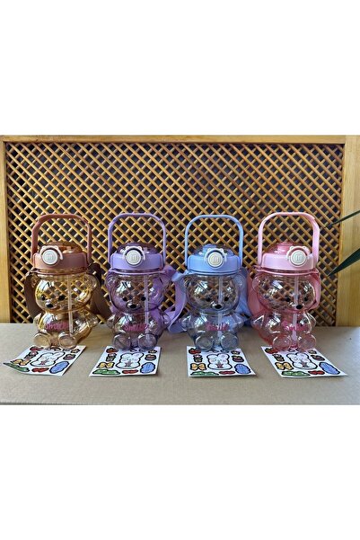2B Bazaar 1000 ml Ayıcıklı Su, Içecek Matarası,su Şişesi,suluk, Okul, Seyahat, Bpa Içermez , Karışık Renk