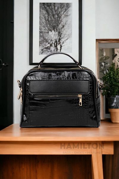 HAMILTON Geantă și geantă de mână originală pentru femei, cu curea reglabilă, piele lacuită, mare, elegantă, de umăr și de mână, cu trei ochi