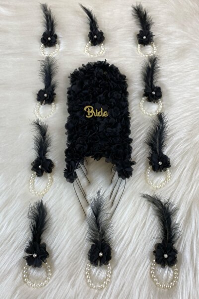 ZEYMERADE Siyah Nedime Bilekliği ve Nedime Tacı (Metal), Kına Gecesi, Bekarlı...