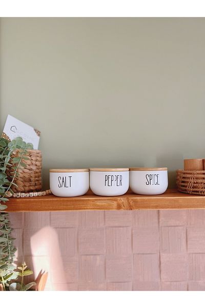 BUCOLIC 3-Piece Glass Spice Bowl Set with Bamboo Lid - Pepper/Spice/Salt