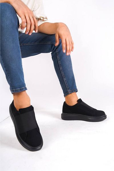 BZ Moda B040 ST Pantofi pentru bărbați, fără șireturi, cu talpă ortopedică, elastică, din piele de căprioară, negru