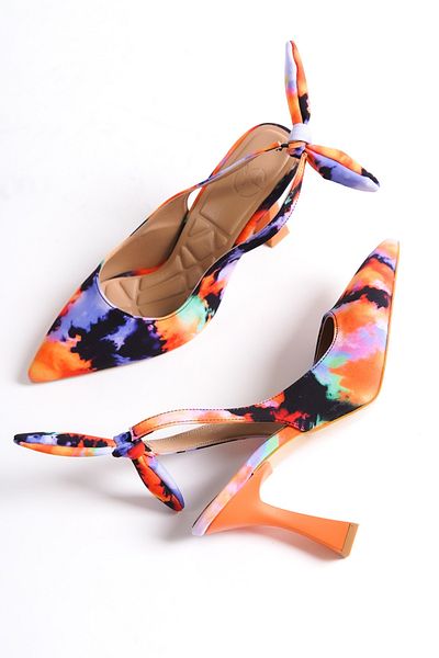 Modabuymus Orange Multicolored Back Bow Stiletto Heeled Shoes - Pony