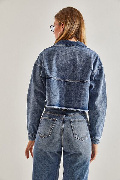 Bianco Lucci Women's Torn Patterned Denim Jacket