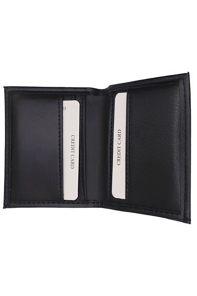 Astakos Men's Model Synthetic Vegan Leather Classic Vertical Cut Black Card Holder Wallet Width 7.5cm