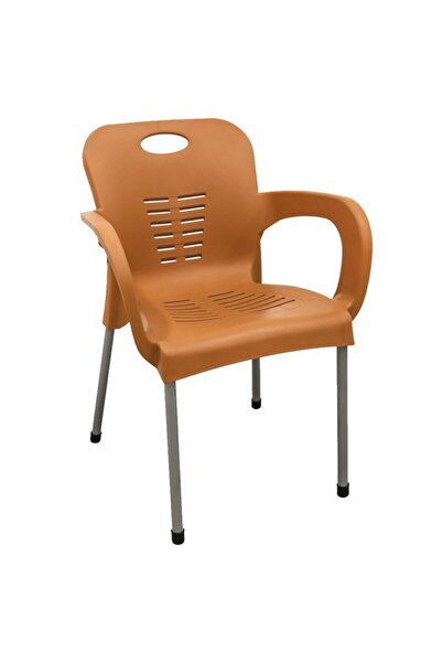 RomanoSet Plastik Luna Teak Demir Ayaklı Plastik Sandalye 4 lü Set