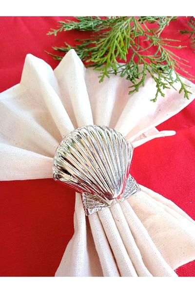 Emtory Home 6 Pieces Silver Seashell Metal Napkin Ring - Napkin Ring