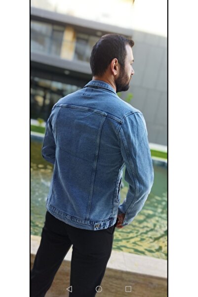 Alegante Erkek Trend Likralı Mavi Kot Baharlık Ceket
