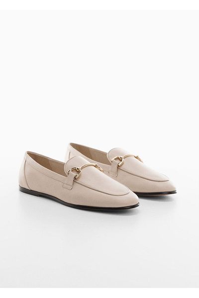 MANGO Woman Leder-Mokassin – Metallic-Detail