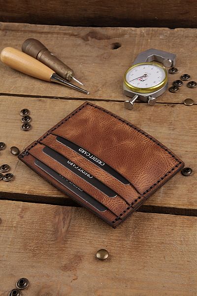 New Coast Leather 1900's Γνήσιο Δερμάτινο Χειροποίητο Καφέ Θήκη Κάρτας