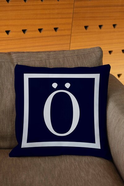 Şah Dekor Husă de pernă cu litere de culoare albastru bleumarin și alb cu imprimare digitală