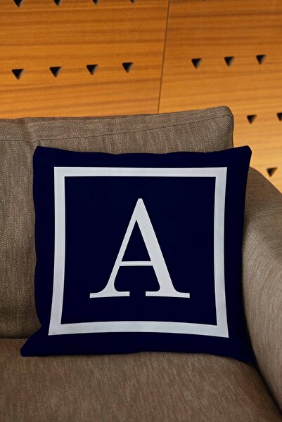 Şah Dekor Husă de pernă cu litere de culoare albastru bleumarin și alb cu imp...