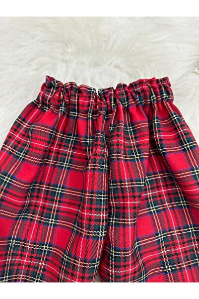 Moda Lina Kırmızı Ekose Pantolon